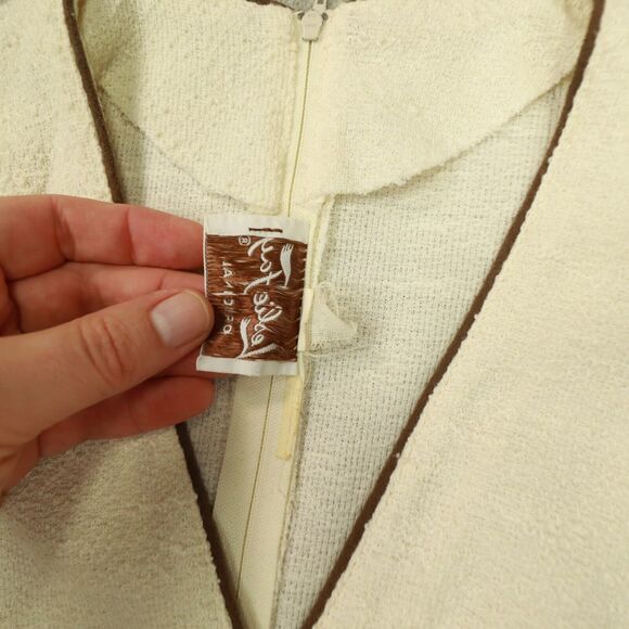Leslie Fay Vintage 1970s Ivory Brown Trim Cross Front Dress Union Made size 8 - Picture 10 of 13